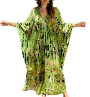 Women's Plus Size Animal Print V-Neck Batwing Kaftan Beach Dress